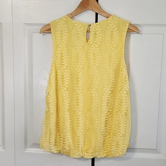 Ann Taylor Sleeveless Butter Yellow Lace Overlay Knit Top Size SM‎ Balloon Hem - Picture 2 of 11